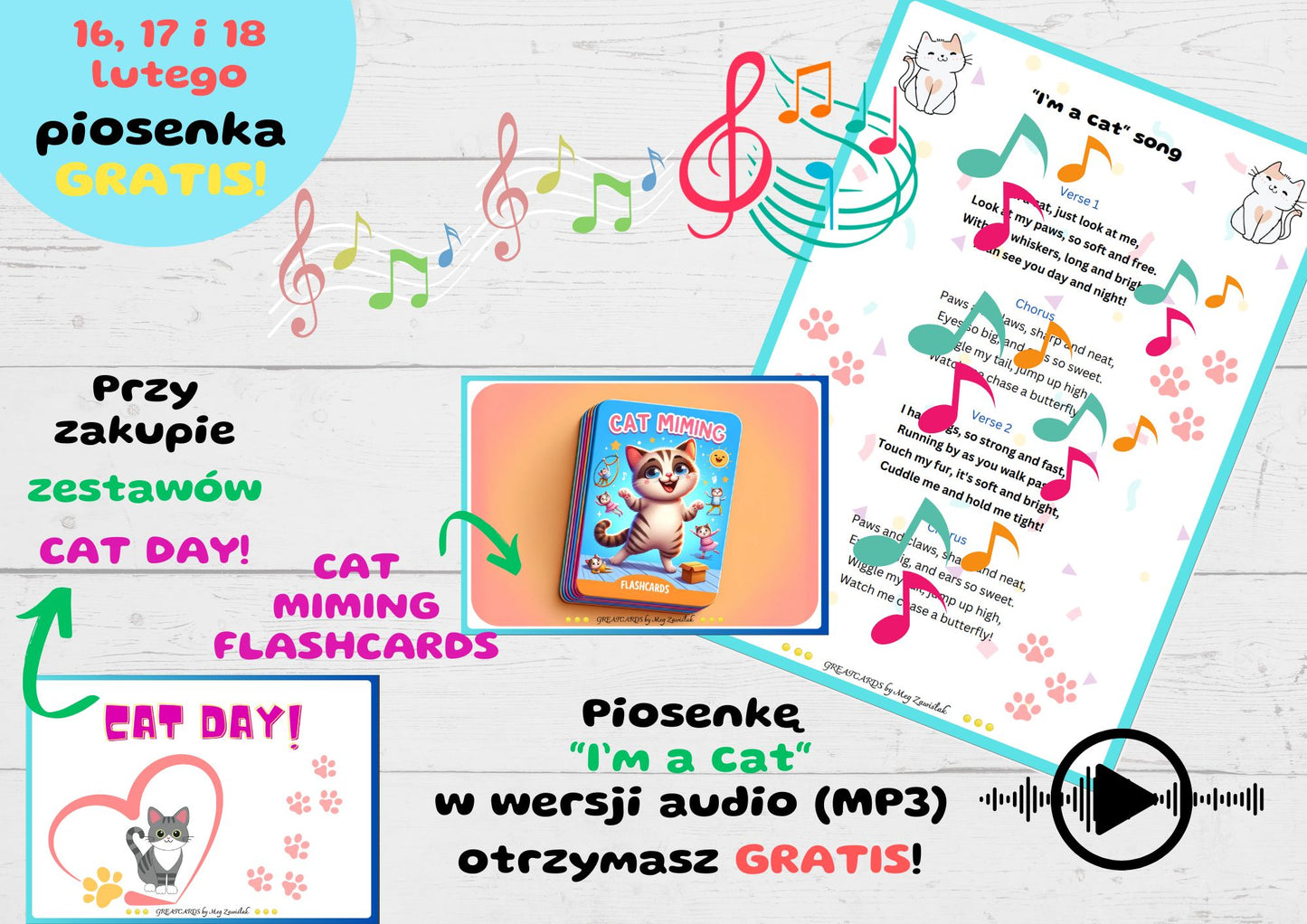 Greatcards - Cat MIMING FLASHCARDS - Cat Day!