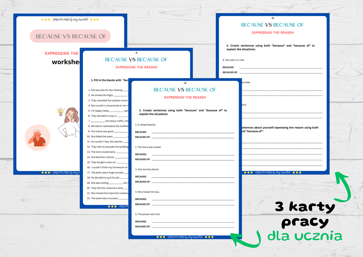 Greatcards - BECAUSE VS BECAUSE OF - expressing the reason