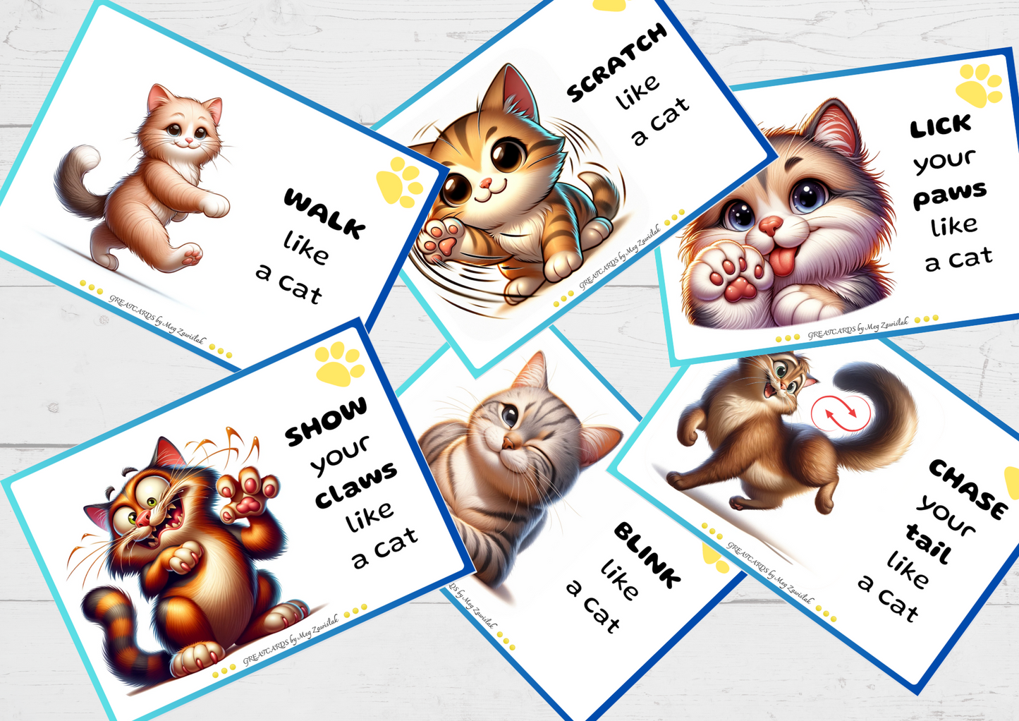 Greatcards - Cat MIMING FLASHCARDS - Cat Day!