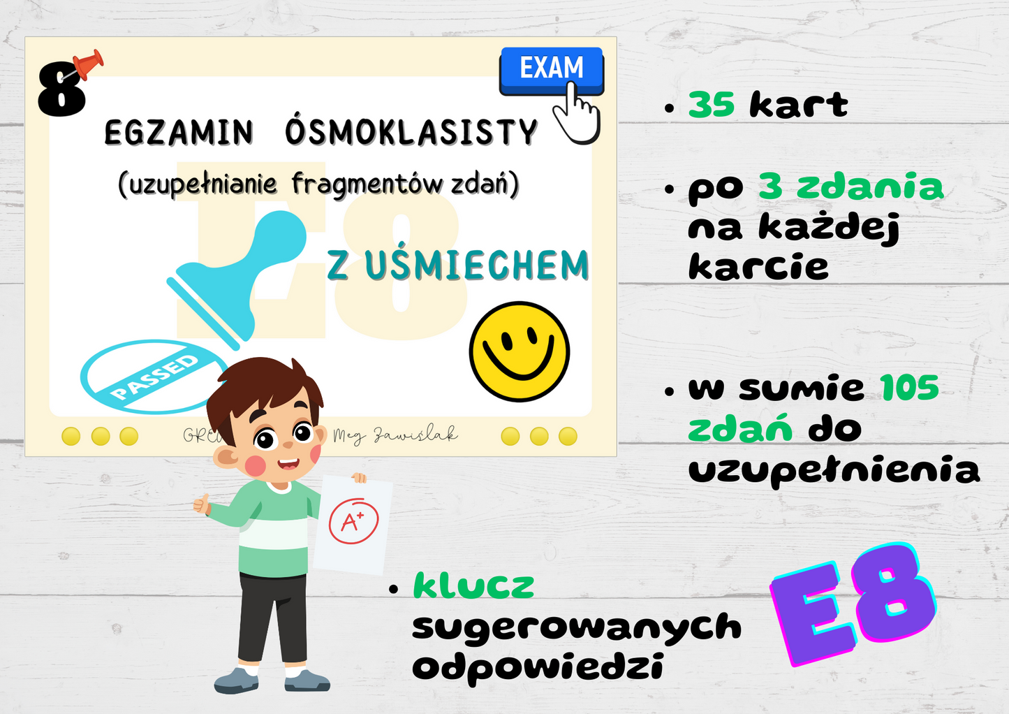 Greatcards E8 - Egzamin Ósmoklasisty z Uśmiechem (uzupełnianie fragmentów zdań)