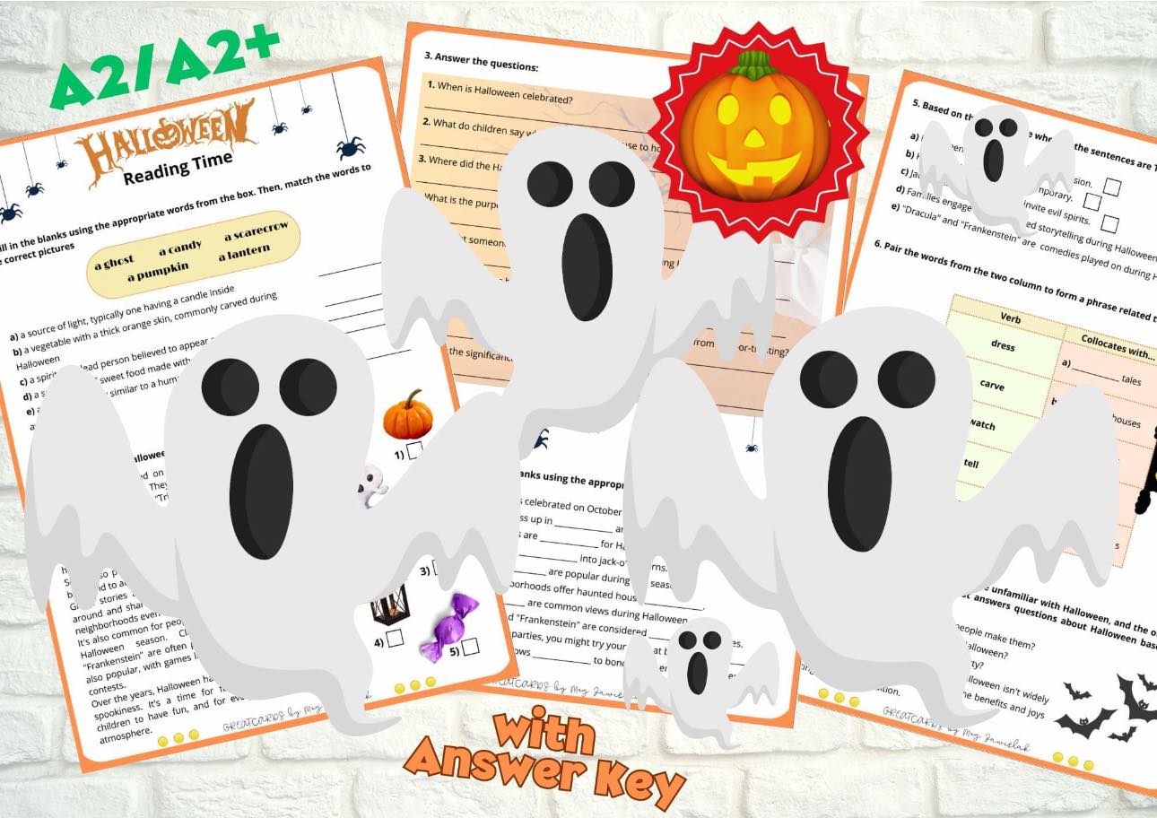 Greatcards - Halloween READING Lesson - A2/A2+ with Answer Key