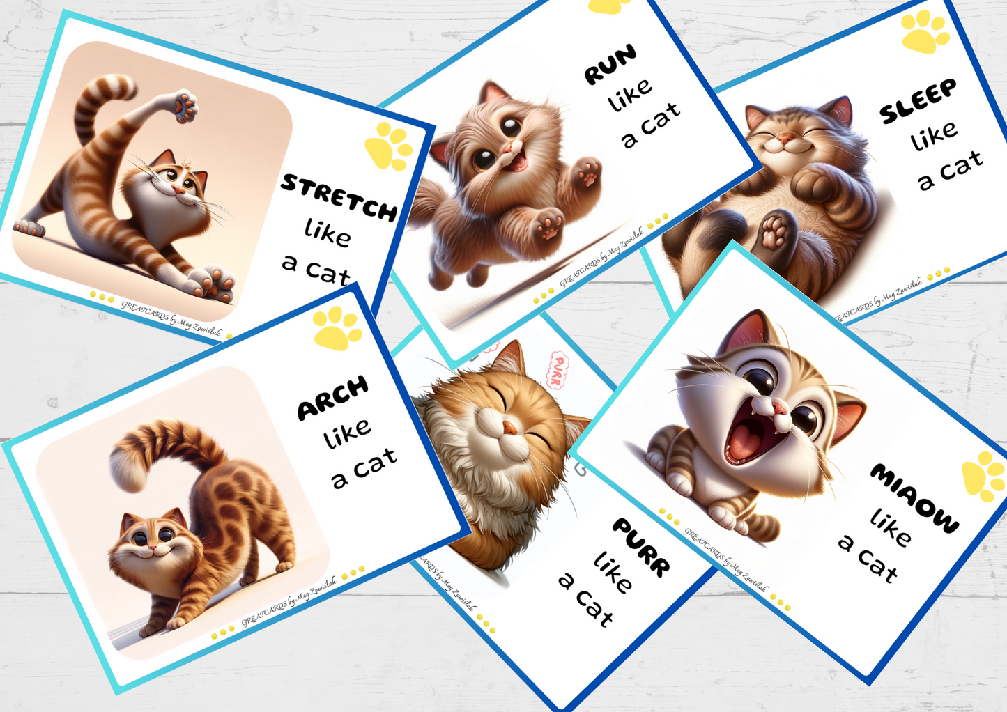Greatcards - Cat MIMING FLASHCARDS - Cat Day!
